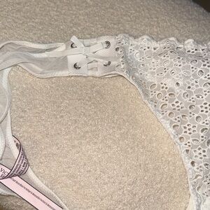 Elegant White Lace Eyelet Panties, side lacing by Victoria’s Secret, NEW w/o tag